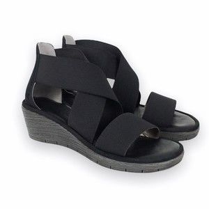 The Flexx Women's Happy Daze Black Elastic Platform Wedge Sandals Shoes Size 6.5